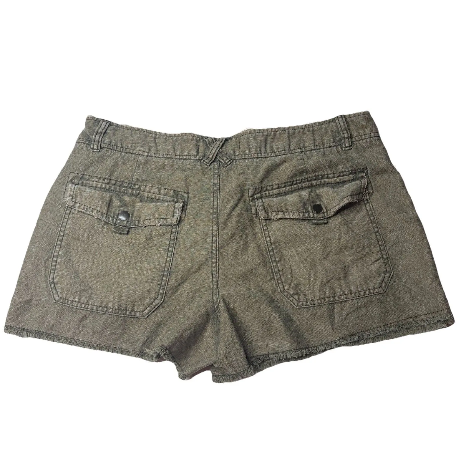 Free People Olive Green Mid Rise Zipper Fly Pockets Raw hem Shorts Sz 10 Womens - Image 2