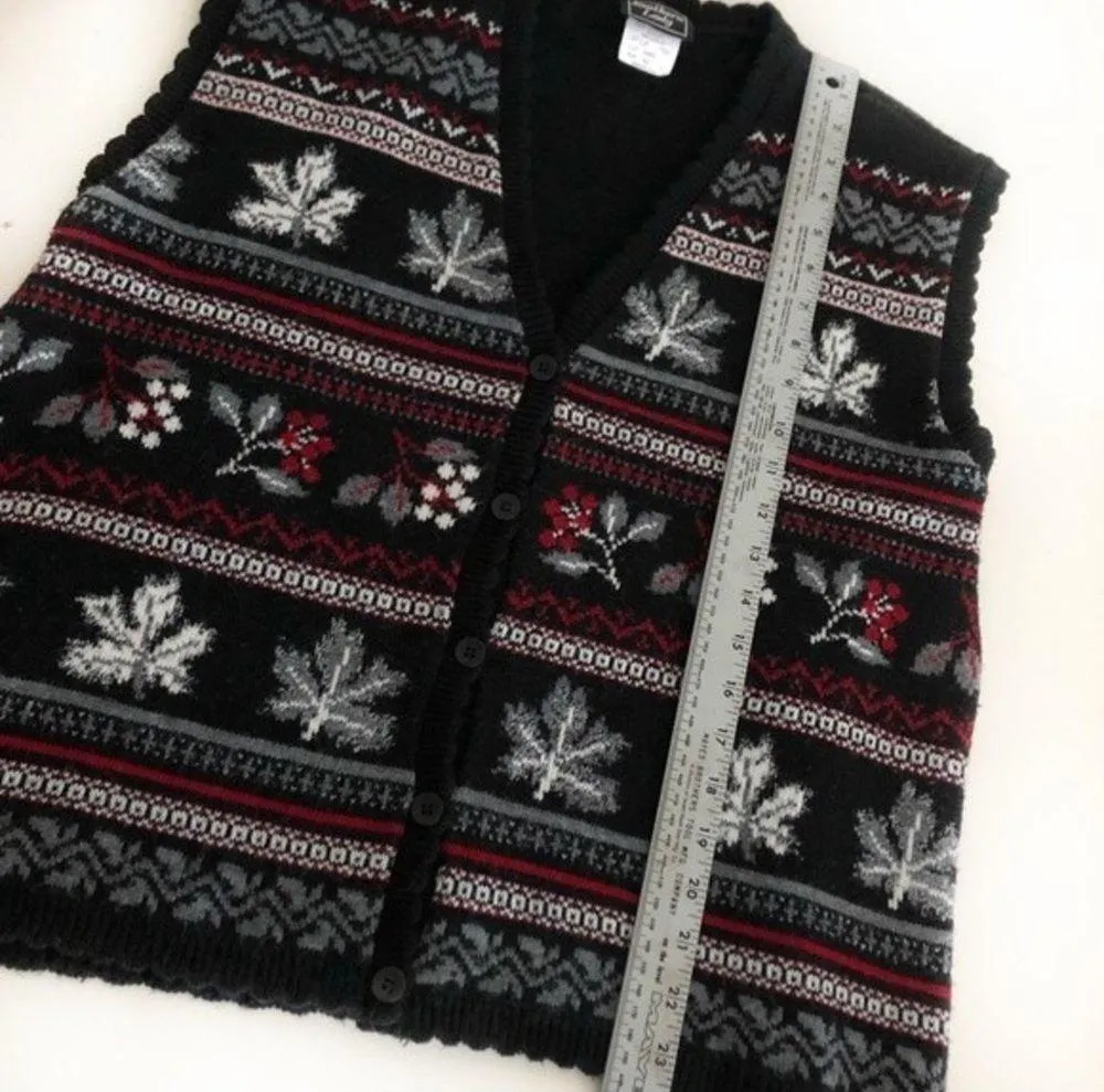 SOUTHERN LADY Black Winter Theme Button Up Sweater Vest Snowflakes XL Vintage - Image 5