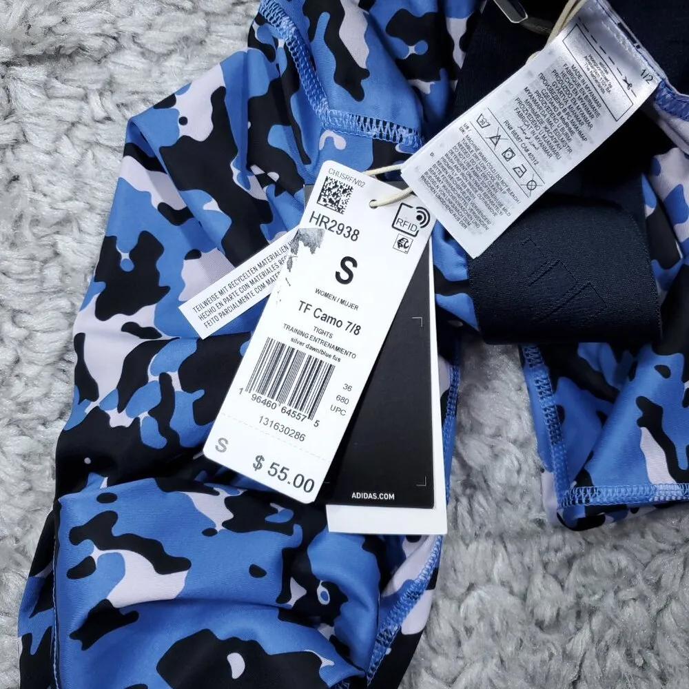 Adidas Techfit Camo 7/8 Leggings Silver Dawn Blue Fusion Women's Size Small - Image 4