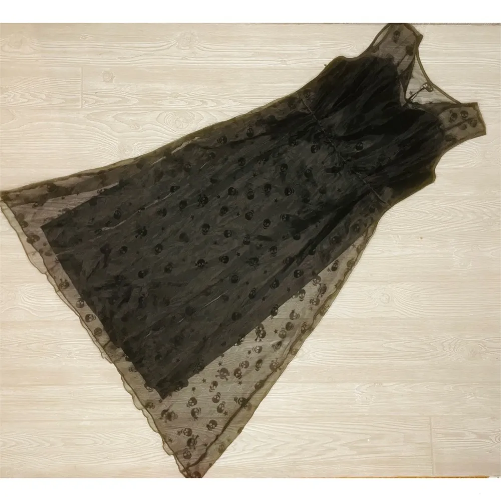 Nwt black sheer tulle skull sleeveless long dress XL spooky witchy dress - Image 8