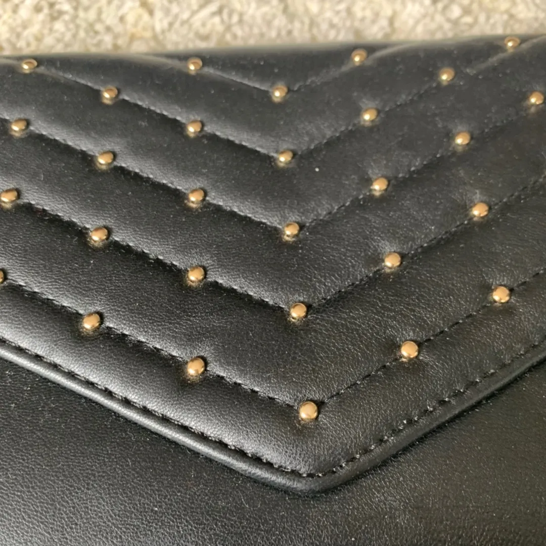 Black Quilted Stud Envelope Clutch Crossbody - Image 5