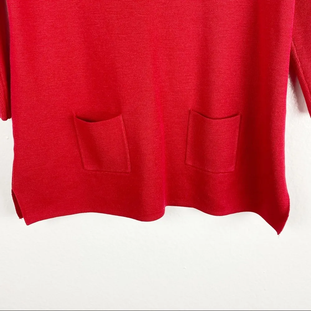 LOFT Red 3/4 Sleeve Wool Blend Double Front Pockets Exposed Half Back Zip Top XS - Image 10