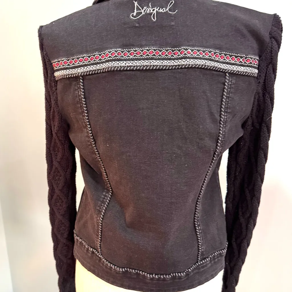 Desigual CHAQ Black Panther Women's Denim Knit Jacket sz 2 / EU 34 - Image 6