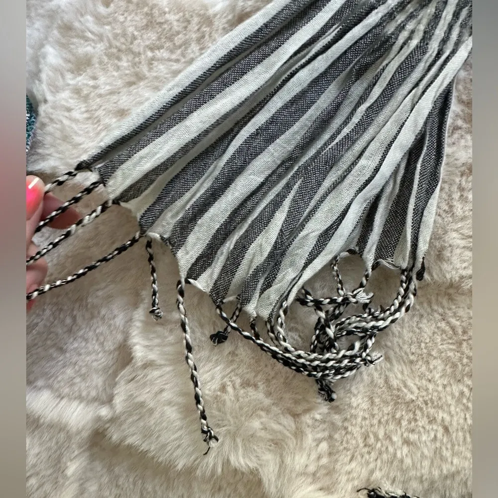 Lightweight summer spring striped scarf White - Image 2