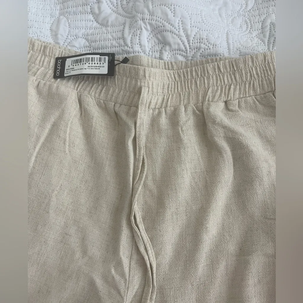 NWT BOOHOO LINEN MIX RELAXED FIT WIDE LEG TROUSERS US10 - Image 5