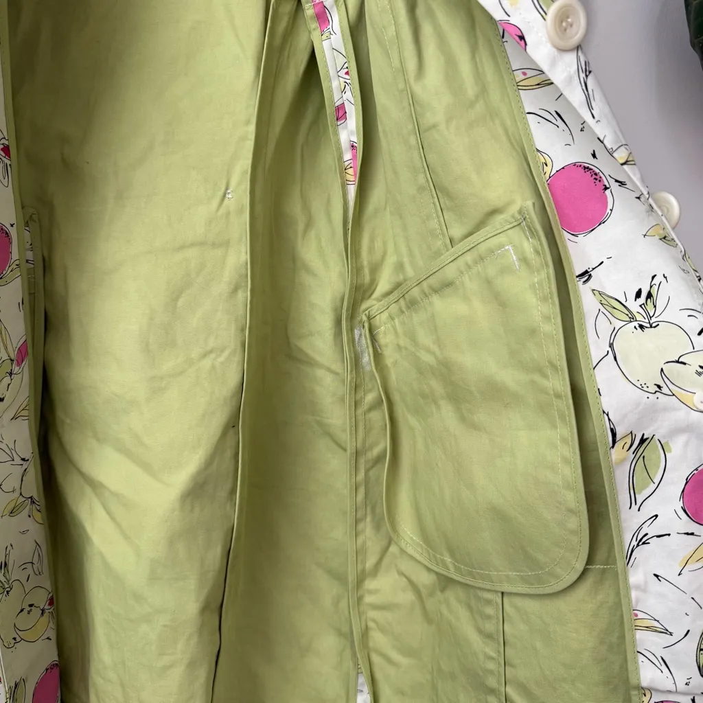 Ann Taylor LOFT Vintage Y2K Fruit Print Apple Pear Trench Coat Jacket Cotton - Image 4