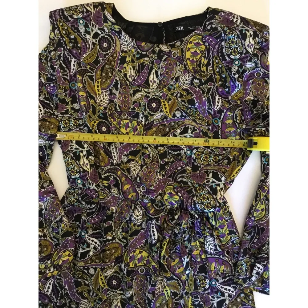 Zara Purple/Black Paisley Print Design Keyhole Back Mini Dress Sz S Women - Image 6