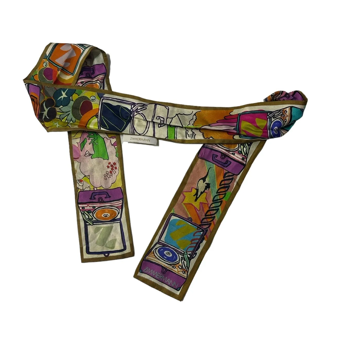 ZIMMERMANN Pants Black Wool High Waist Wide Leg Pleat Colorful Silk Belt size 6 - Image 9