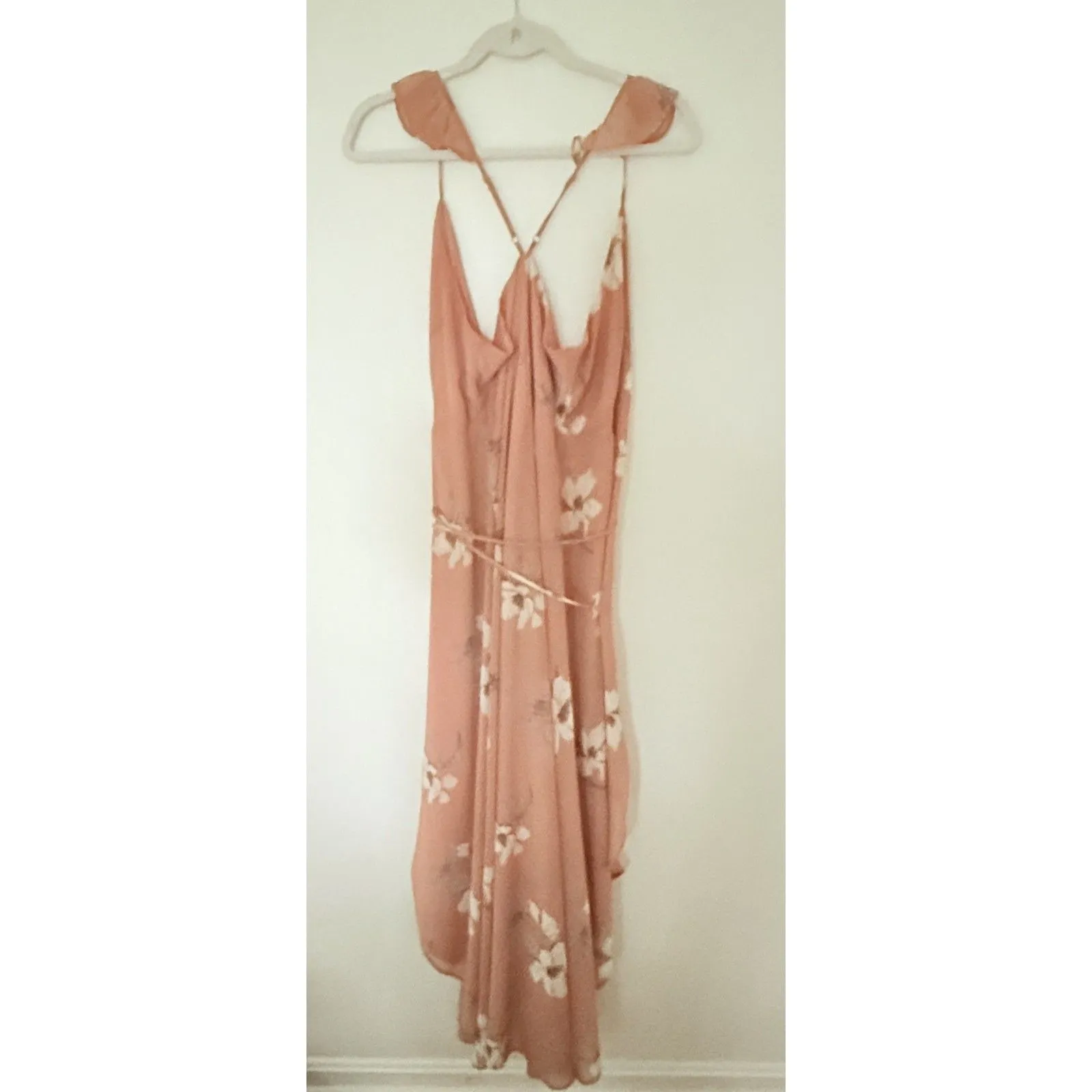 Lulus All Mine Rusty Rose Floral Wrap Dress High Low Ruffle Chiffon Tie Waist M - Image 2