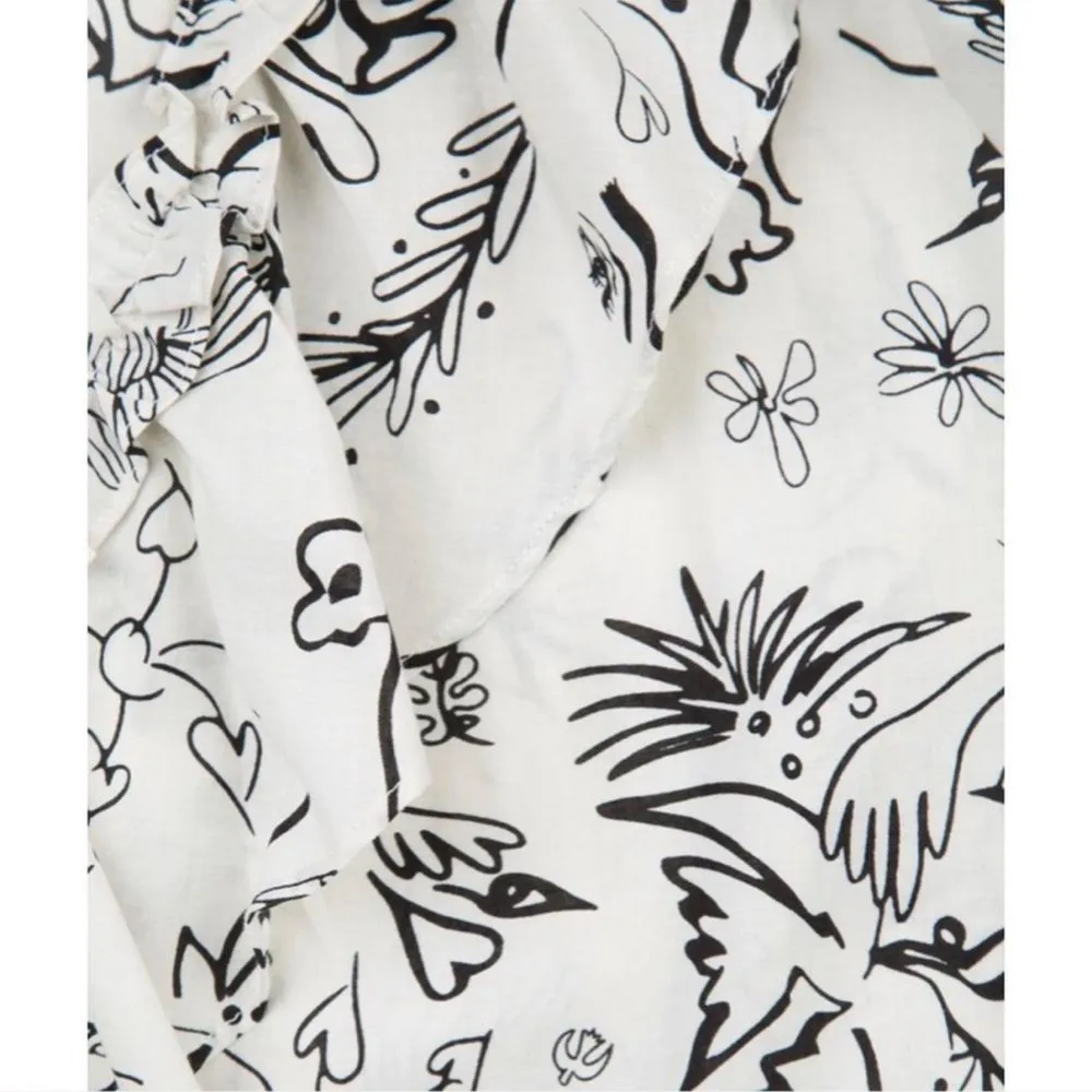 RIXO Laura Jackson Roisin Wrap Top Abstract Art Print Blouse Size XS White - Image 7