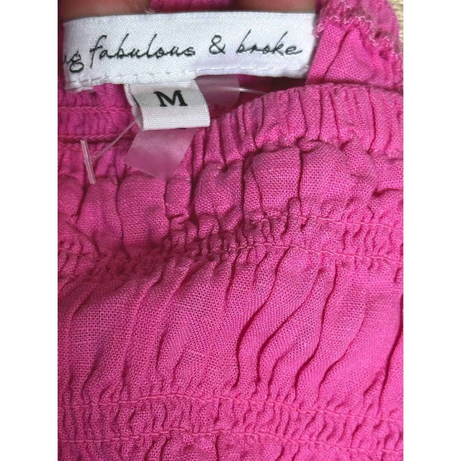 Young Fabulous & Broke Pink Smocked Off Shoulder Puff Sleeve Boho Top M - Image 6