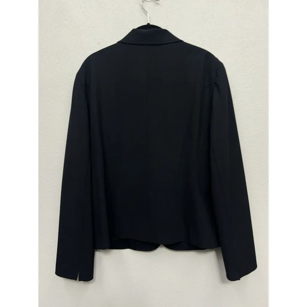 LAFAYETTE 148 New York Black Crepe Wool Blend 2-Button Blazer Coat Jacket 12 = L - Image 2