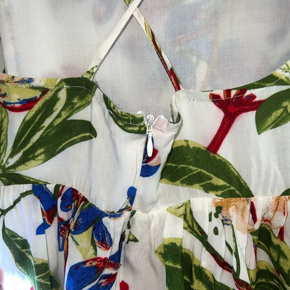 Jenn & Jo Tropical Floral Spaghetti Strap Romper Shorts Size L Hawaiian Red Size L - Image 7
