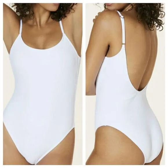 Andie The Laguna Rib One Piece White Scoop Back Adjustable Cheeky XST Long Torso - Image 2