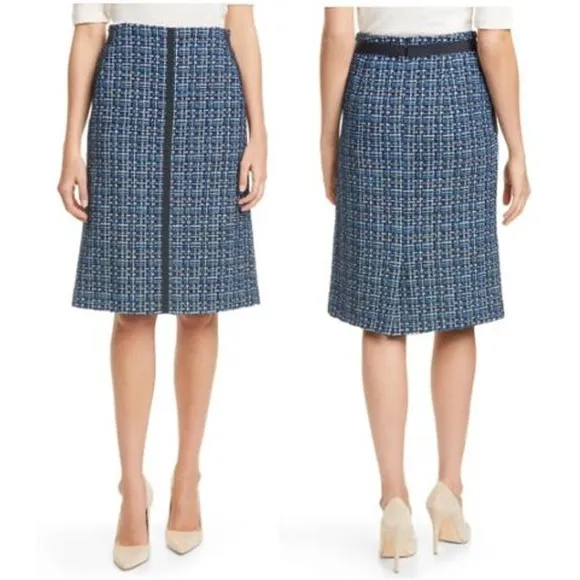NWT Boss Varius Tweed Suit A-Line Skirt Navy Italian Tweed Size 6 - Image 2