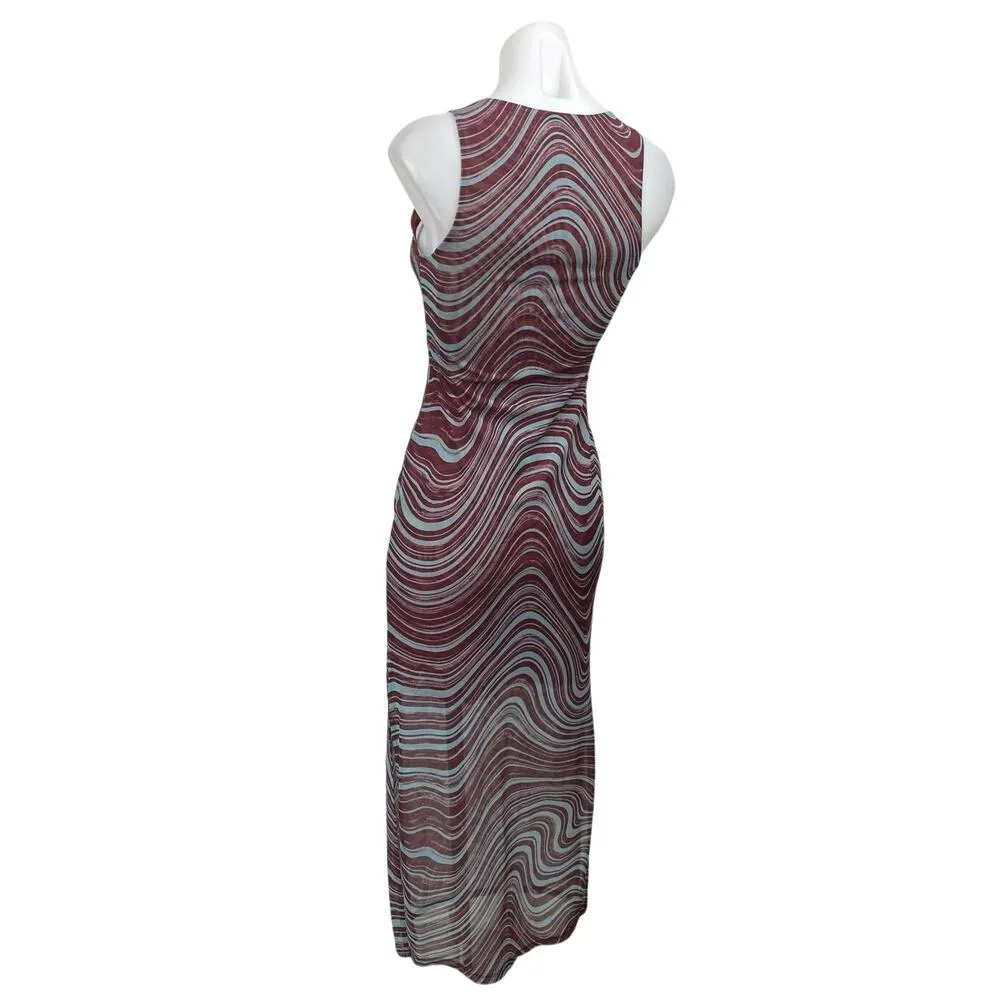 & Other Stories Maroon Swirl Marble Sleeveless Cami Midi Bodycon Tank Dress XS - Image 3