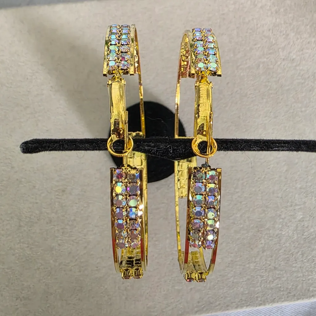 Large Gold Hoop Earrings with AB Rhinestones - Image 6