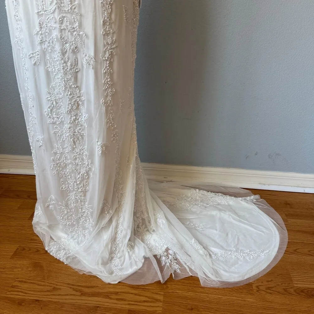 Lulus Momentous Love White Beaded Bustier Mesh Mermaid Maxi Dress Size XL - Image 7