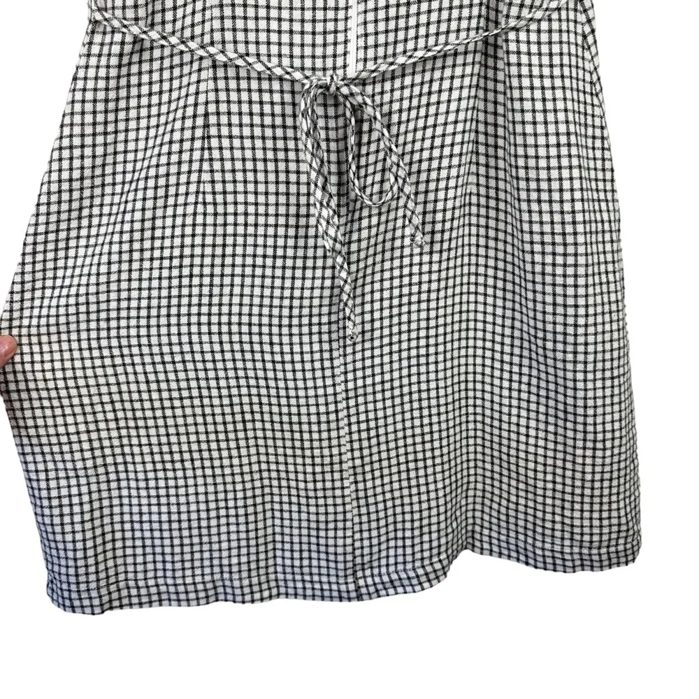Sz S Black White Check Linen Blend Mini Dress w/ Hair Tie - Image 11