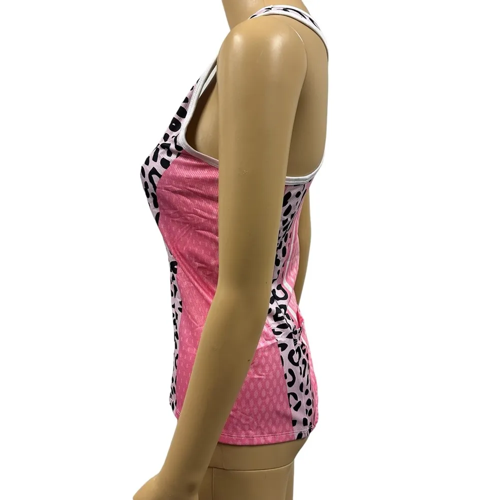 She Beest Cycling Athletic Racerback Tank Top Pocket Shelf Bra Pink Leopard M Size M - Image 5