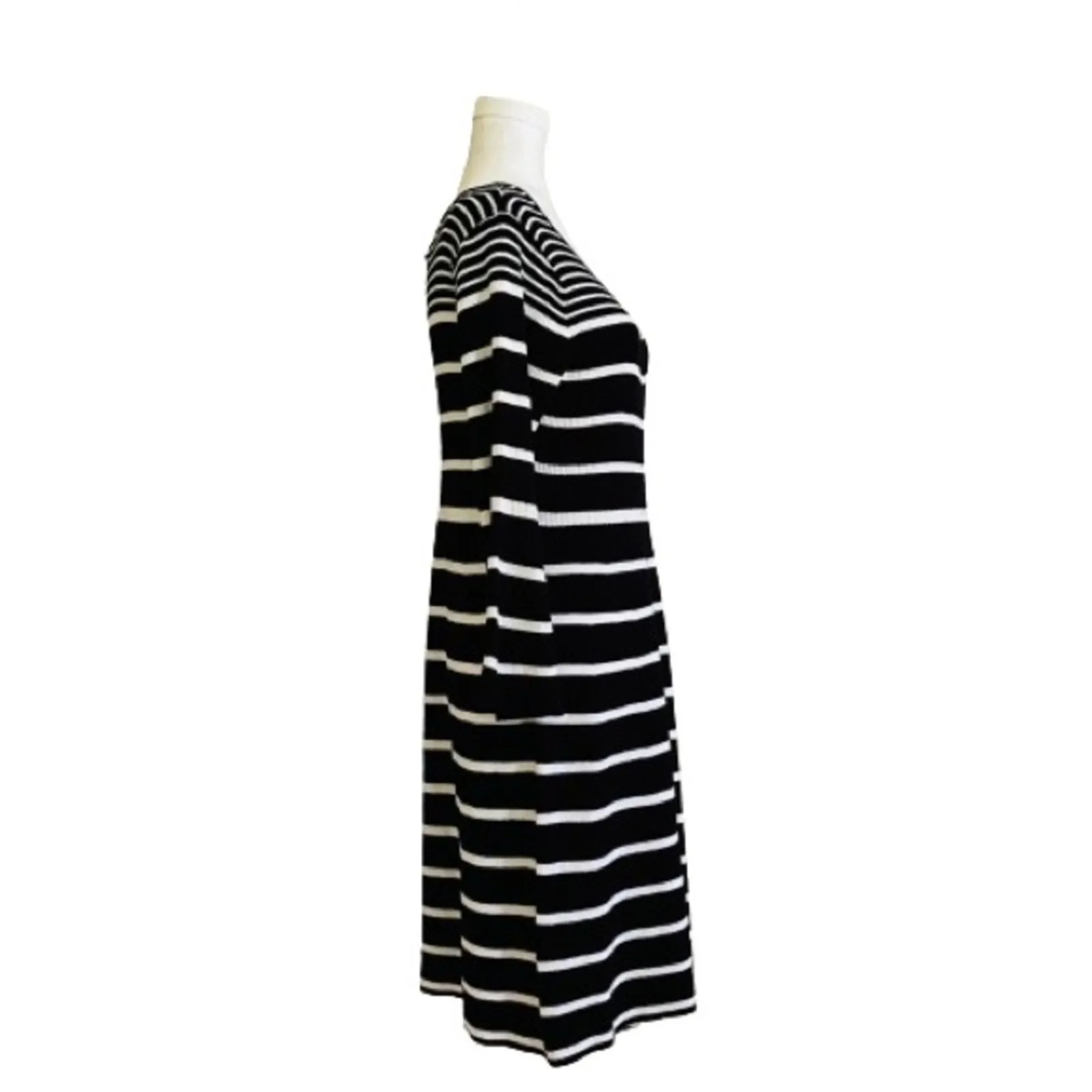 C Est 1946 Sweater Dress Black White Stripe Scoop Neck Long Sleeve Medium NEW - Image 4