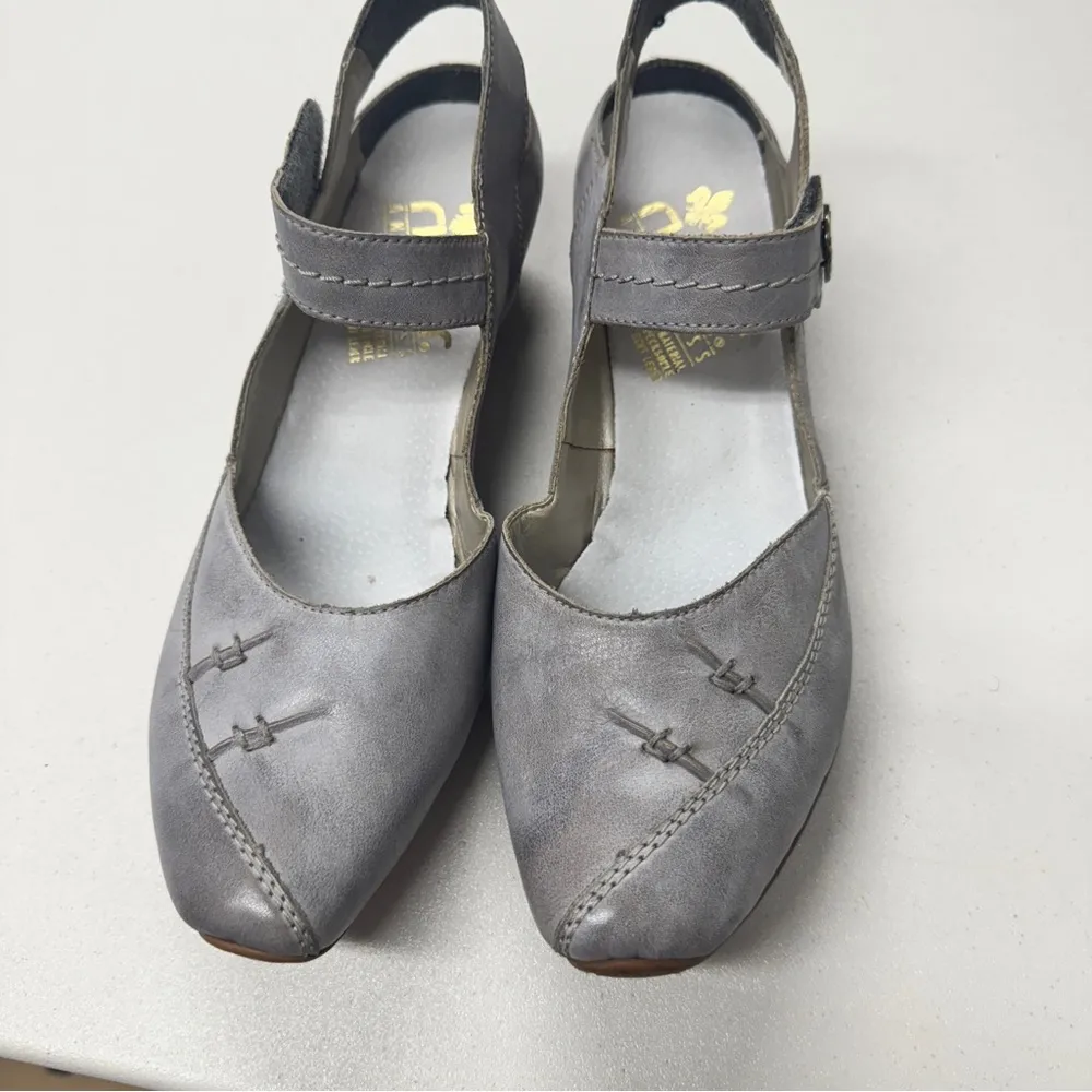 Reiker Grey Leather Artsy Mary Jane Heels Womens 9.5 Lagenlook Casual Funky Gray - Image 3