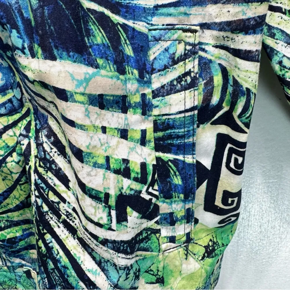 Chico’s Aztec Tribal Print Lightweight Zip Front 3/4 Sleeve Cotton Blend Jacket - Image 6