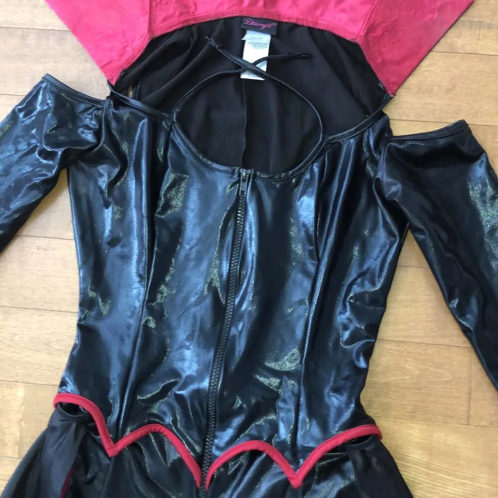 Dreamgirl Princess Of Darkness black, red leather jumpsuit cape costume size Med - Image 12