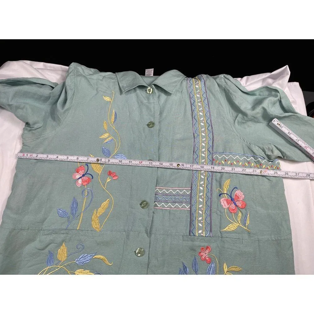 Susan Graver SKU 7695 Womens Green Embroidered Button Up Shirt Size 1X - Image 3