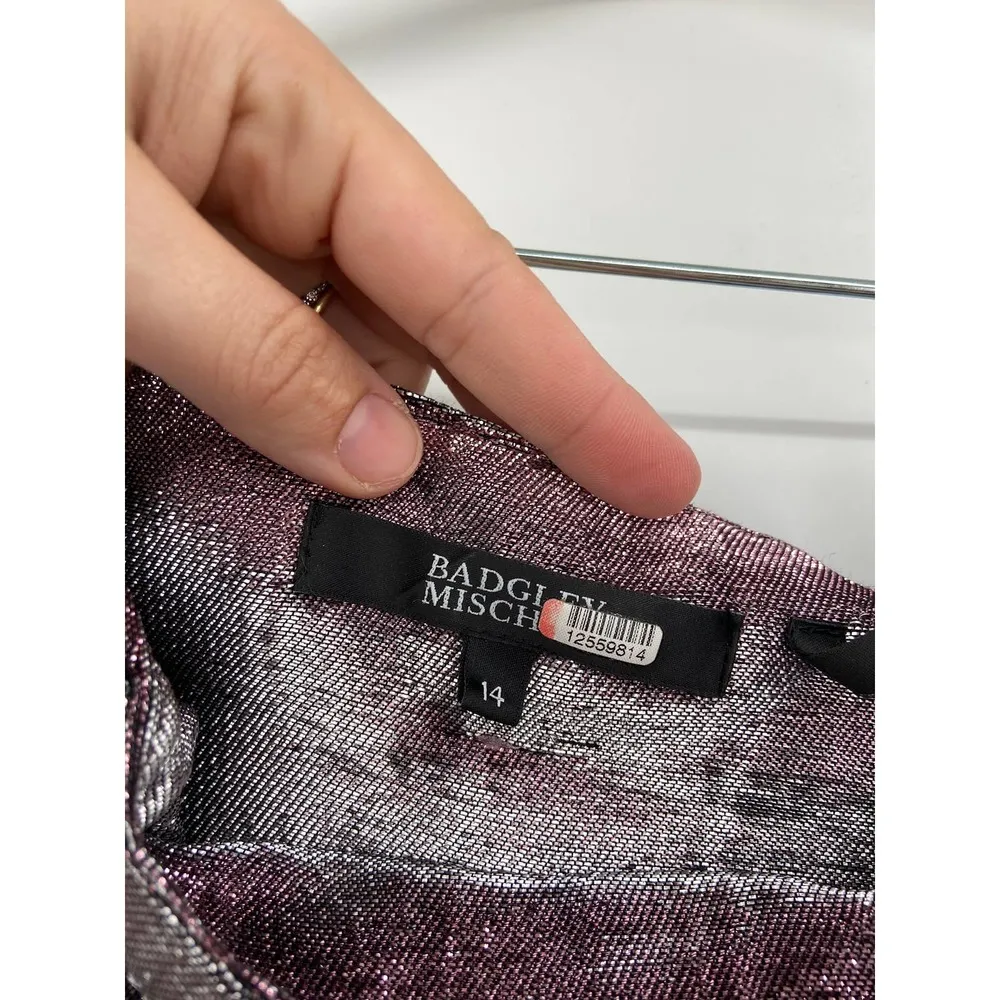 Badgley Mischka Pink Silver Metallic Wide Leg Paperbag Tie Waist Pants Size 14 - Image 40