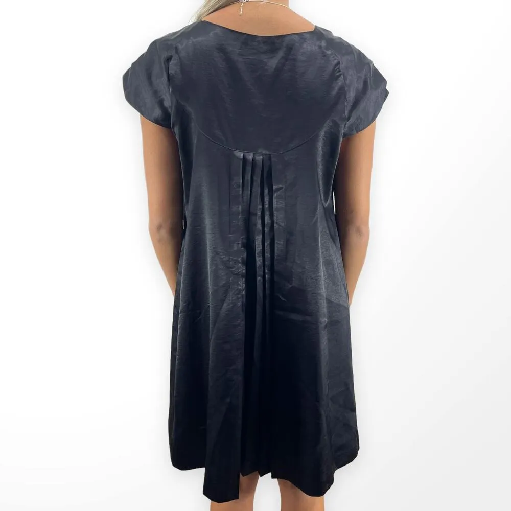 90s SERENA KAY Vintage Black Cap Sleeve Pleated Mini Baby Doll Dress Size 2 - Image 3