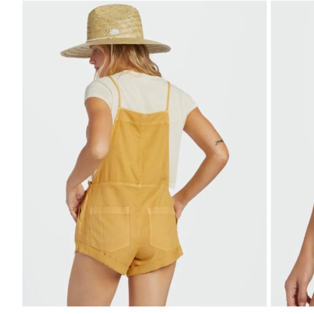 Billabong “Wild Pursuit” wild honey yellow overalls shortalls romper shorts - Image 2