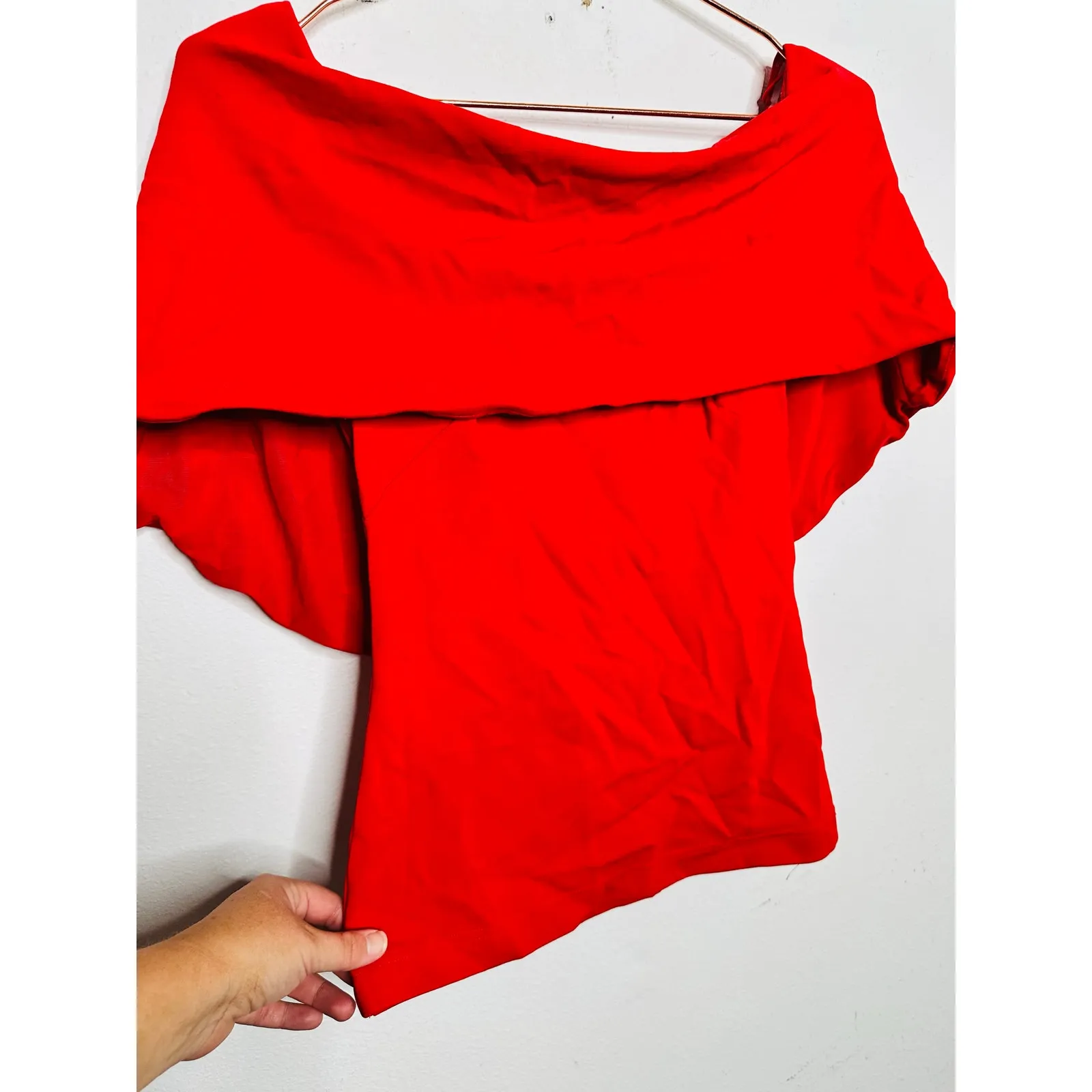 NICOLE MILLER Red Off-Shoulder Cape Sleeve Structured Top size Extra Small - Image 5