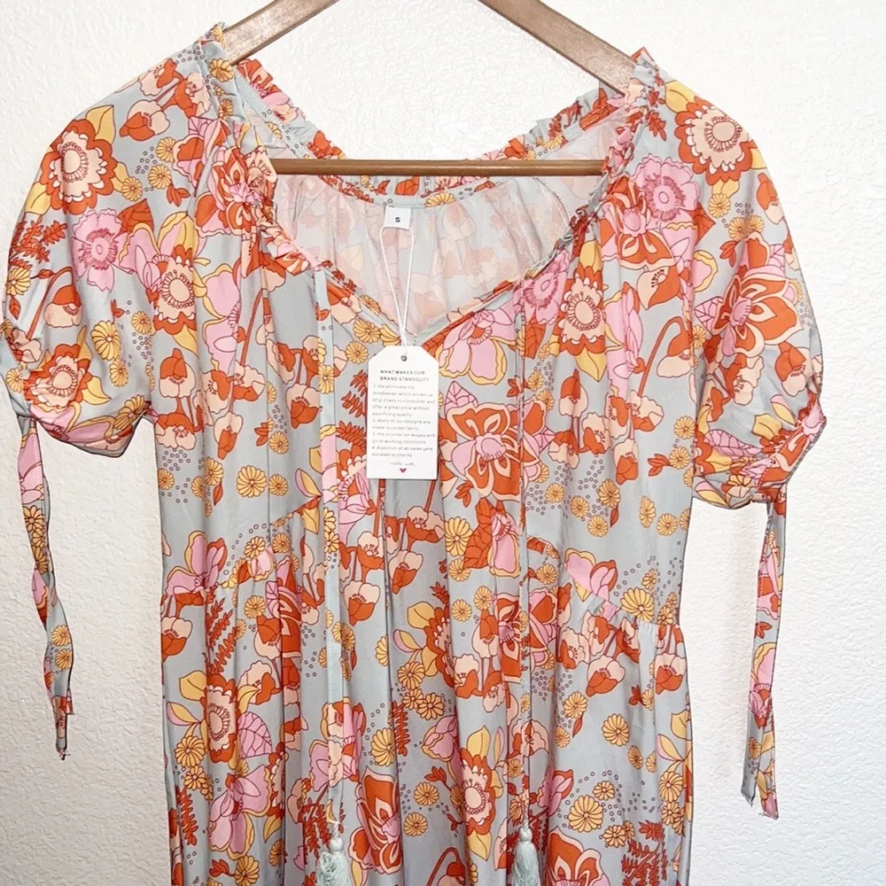 Unbranded Beautiful Short Sleeve Floral Boho Flowy Summer Dress NEW - Image 2
