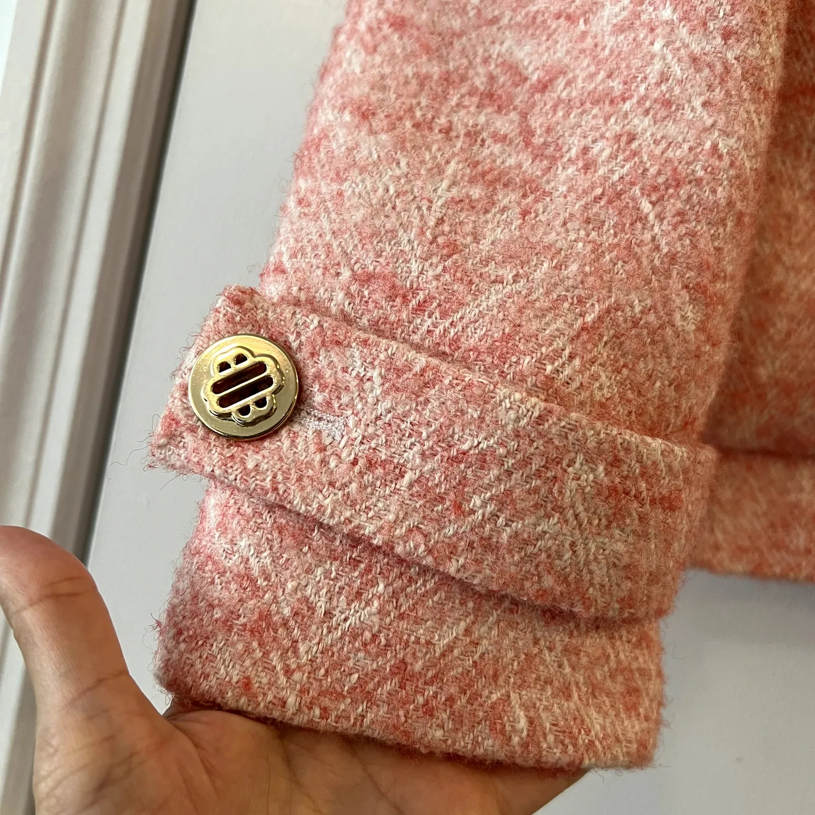 Maje Vanello Cropped Jacket pink tweed size 34 XS CL2 - Image 6