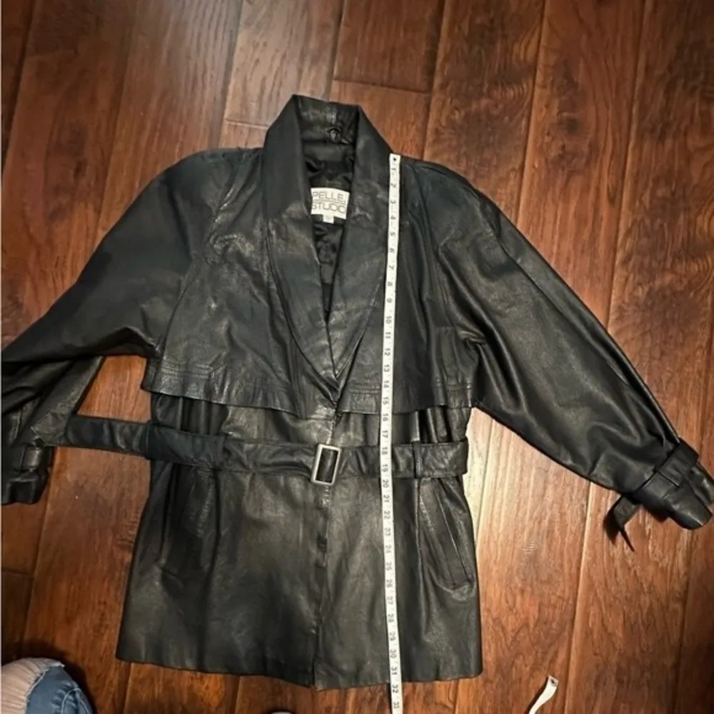 Black Leather Jacket medium‎ tie front vintage - Image 13