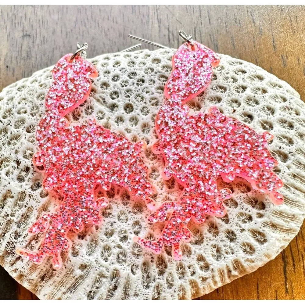 Christmas Flamingo Earrings New Santa Hat Holiday Lights Glitter Accents… Pink - Image 12