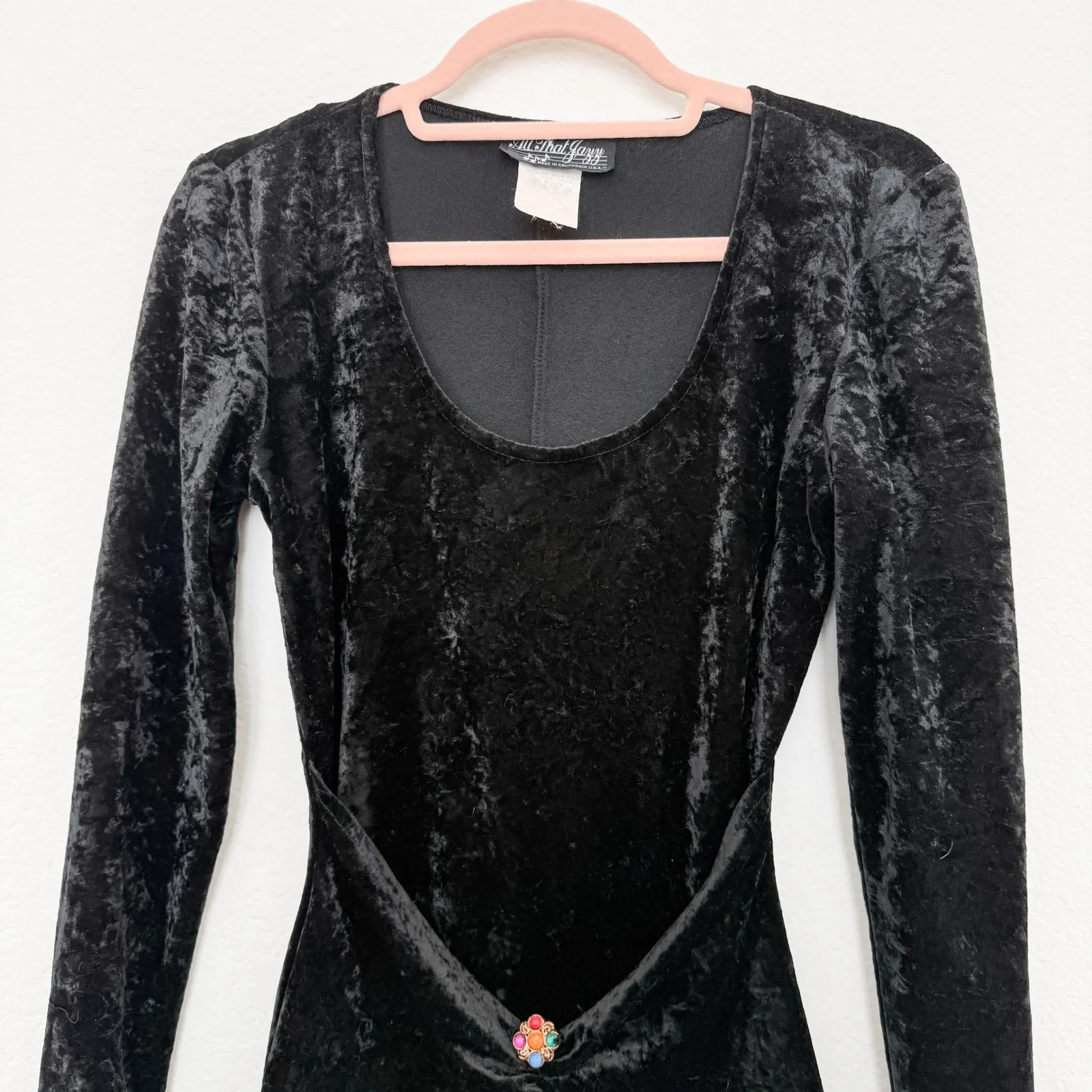 All‎ That Jazz Womens Crushed Velvet Dress Size S Black Jewel Accent Vamp Goth - Image 2