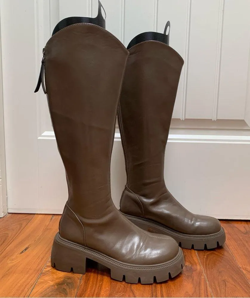 Christine Shell Paris Genuine Leather Y2K Chunky Combat Moto Boots 6 - Image 8