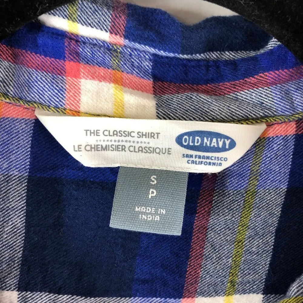 Old Navy Womens The Classic Flannel Shirt Cotton Button Down Pocket Plaid Blue S - Image 3