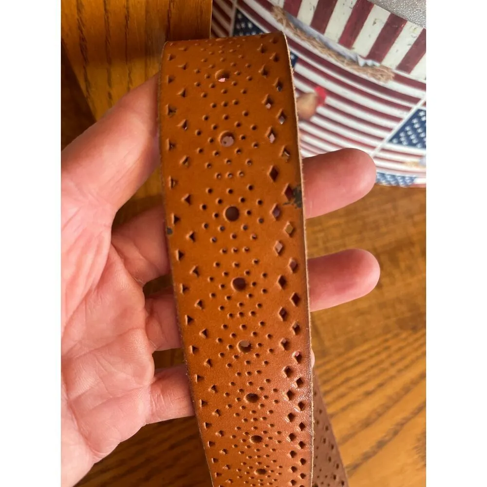 J.Crew, laser cut leather belt size medium/large Tan - Image 4
