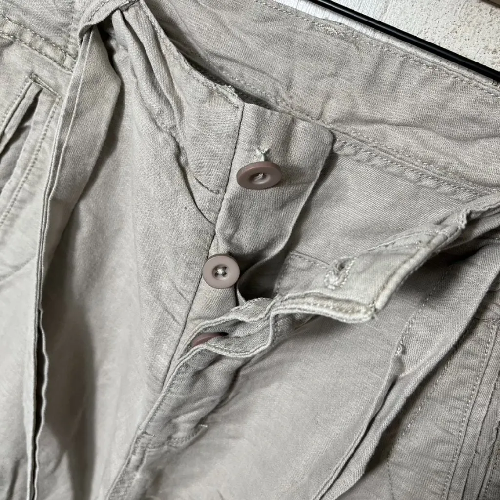 Free People Cream Tan Khaki Linen Blend Tapered Pants Tie Belt Womens Size‎ 4 - Image 3
