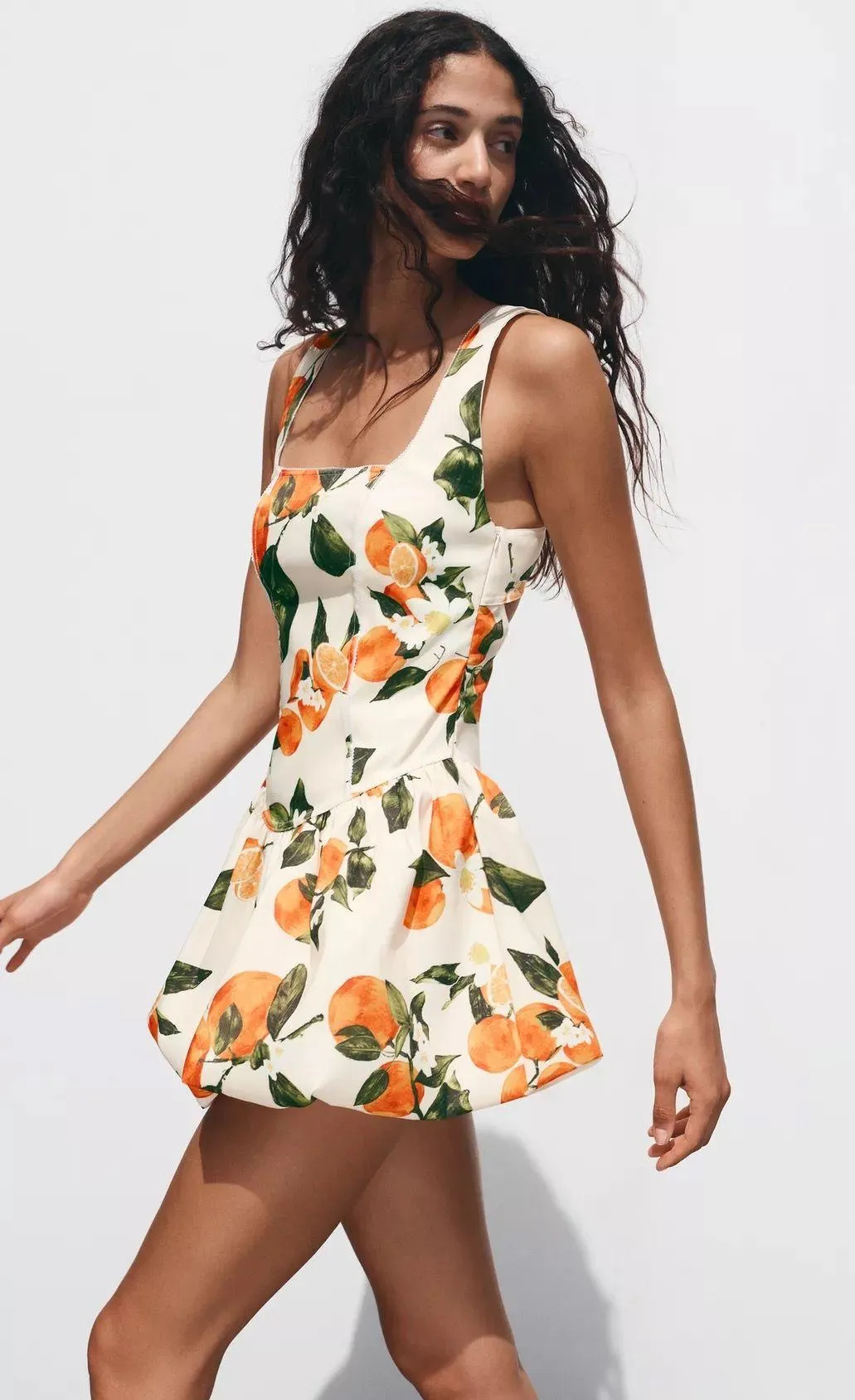Zara floral Orange White Dress corset inspired mini Bohemian summer vacation - Image 10