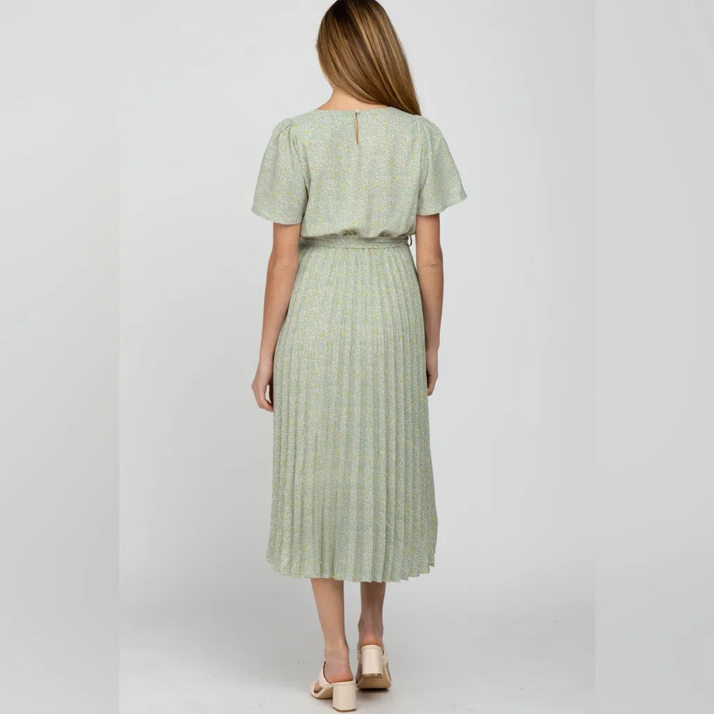 POLAGRAM Mint Green Floral Pleated Midi Dress Women's SIZE MEDIUM new with tags‎ - Image 3