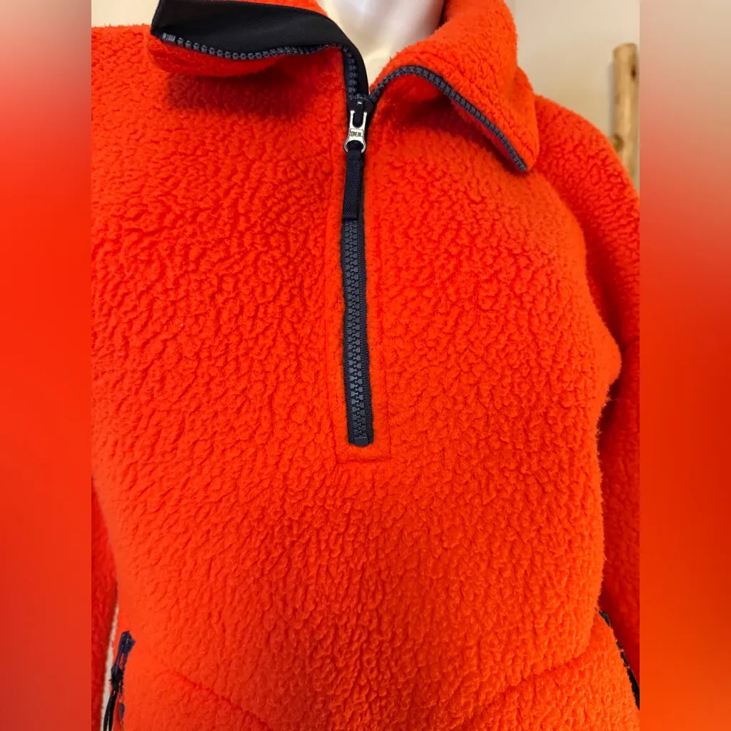 J. Crew Fleece Sherpa Women’s XS Red Orange Half Zip Pullover Jacket - Image 3