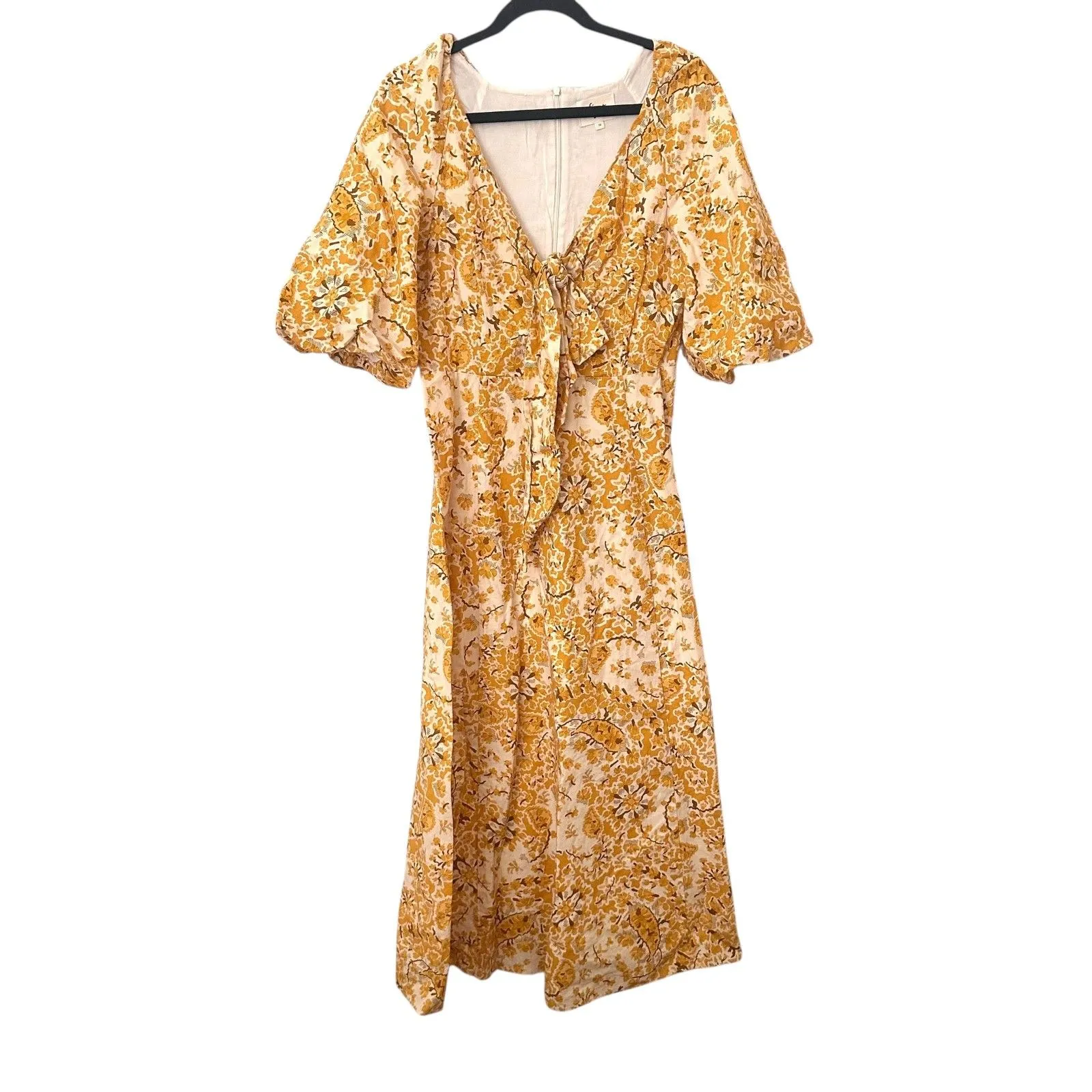 SEZANE Floral Linen Blend Midi Dress Yellow Sz 38 - Image 2
