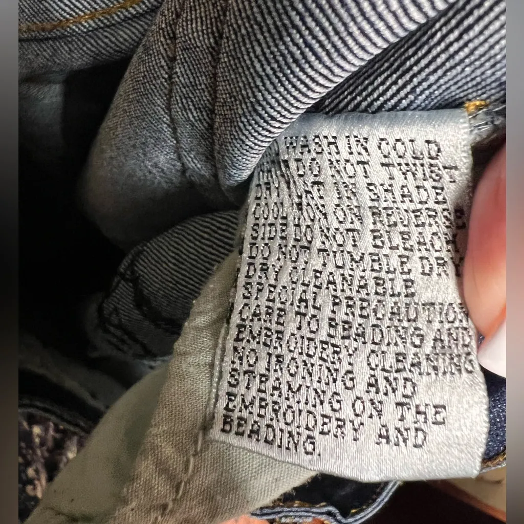 Cache Embellished Dark Wash Blue Beaded Embroidered Boot Cut Jeans Size 10 - Image 13