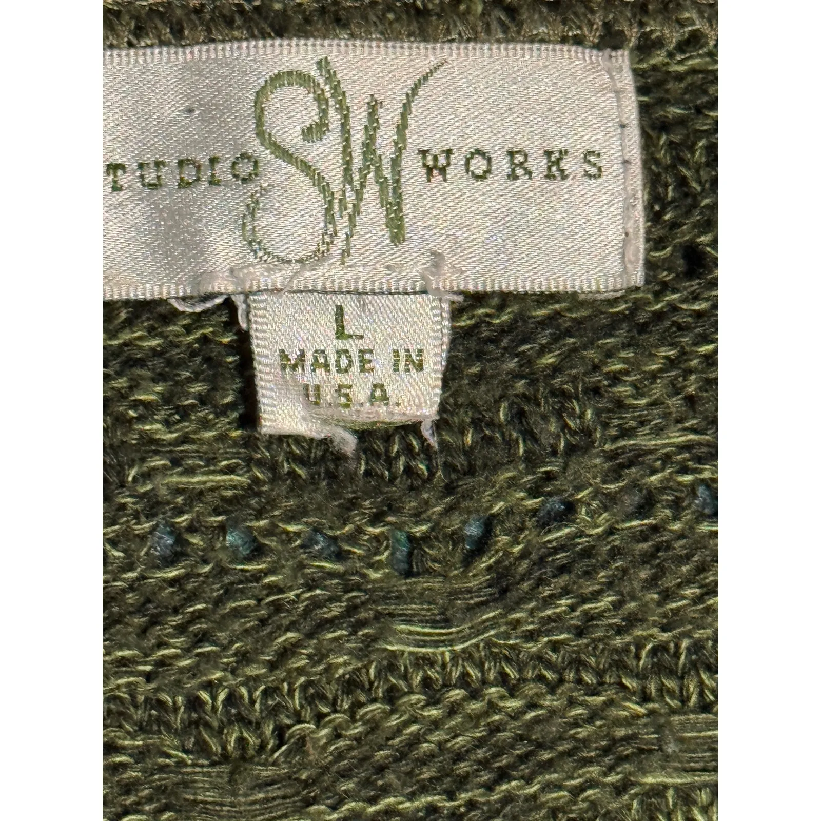 Studio Works Womens Size Large Green Open Knit Cardigan Sweater 3/4 Sleeve - Image 6