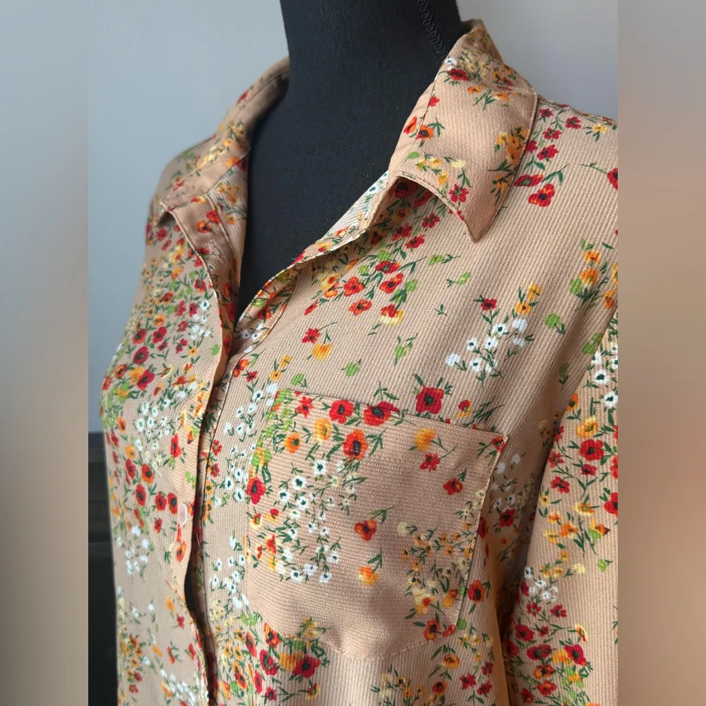 Adore Me Floral Button-Down Shirt - Beige and Red - Image 2