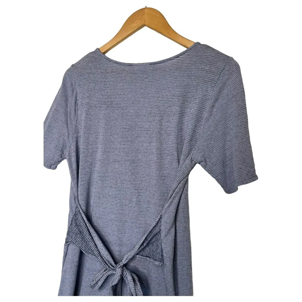 J Jill Top Womens M Pure Jill Linen Striped Scoop Neck Tie Short Sleeve Blue - Image 7